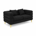 Sofa dwuosobowa z tkaniny boucle czarnej, nogi metalowe złote
