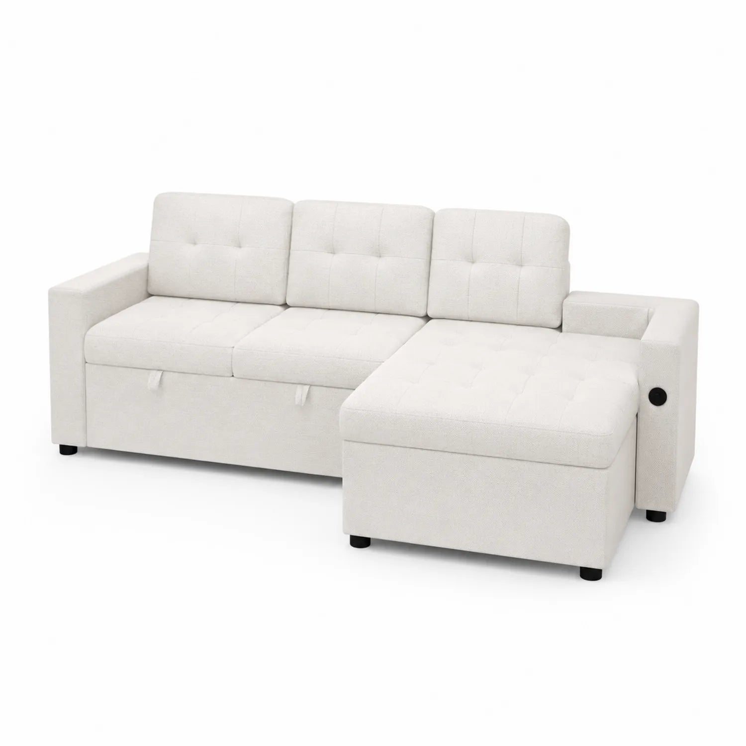 Sofa narożna z funkcją spania i schowkiem tkanina Beżowa 220cm x 150cm
