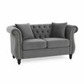 Szara aksamitna sofa dwuosobowa z kryształkami