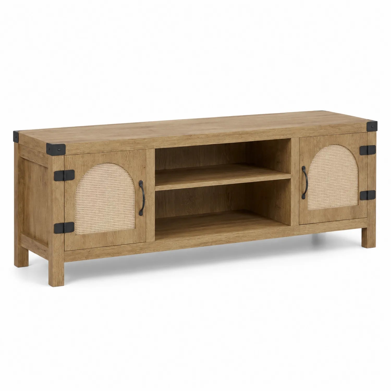 Szafka RTV dębowa z rattanu i metalu 120x40x45 cm